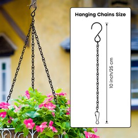 PLULON 15 Pack 10 Inch Hanging Basket Hooks Black Hanging Chains Garden Plant Hanger Chain Clips Outdoor for Flower Baskets, Bird Feeders, Wind Chimes, Lanterns, Ornaments