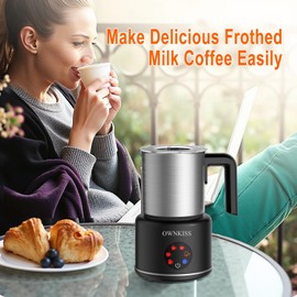 OWNKISS Milk Frother and Steamer, 6-in-1 Electric Milk Frother for Latte Art Coffee，Automatic Hot & Cold Foam Maker and Milk Warmer for Dairy & Plant-based Milk 16.9oz/500ml,Easy to Clean