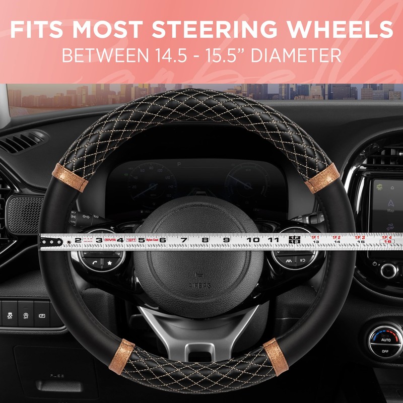 Carbella Rose Gold Quilted Steering Wheel Cover - Elegant Craft