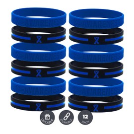 Inkstone (12-pack) Blue Awareness Ribbon Silicone Wristbands - Wholesale Bulk Pack of 1 Dozen Bracelets in Unisex Adult Size…