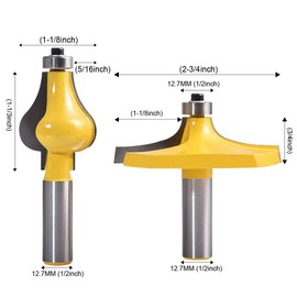 HOHXEN 2 Pcs Handrail Router Bit Set 1/2'' Shank - Standard Crown Flute Molding Cutter Woodworking Milling Cutter Tools for Staircase & Railings Handrails - Yellow