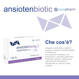 Carepharm, Ansioten Biotic, Integratore Alimentare con Probiotici e Prebiotici, Ideale per Combattere Ansia e Stress, Favorisce l'Equilibrio della Flora Intestinale, 30 Capsule da 520 mg
