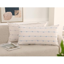 NUYECY Boho Long Lumbar Pillow Covers 16 x 26 Blue,Classic Stripe Pattern Cotton Decorative Long Lumbar Pillow Case Cushion Cover Cushion Case for Sofa Couch Bed Livingroom Farmhouse,Modern Accent