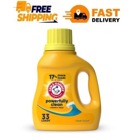 Fresh ARM & HAMMMER Liquid Laundry Detergent Soap, Clean Burst Fresh, 33 fl oz, 33 Loa