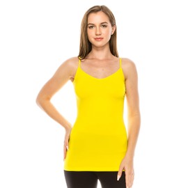Kurve Women’s Camisole Tank Top - Basic Seamless Stretch Spaghetti Strap V-Neck Cami, UV Protective Fabric UPF 50+ (Made in USA), Yellow, Medium/Large