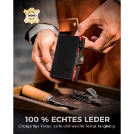 LORZOR Men's Slim Wallet with Coin Compartment, RFID Wallet, Card Holder for 10 Cards, Small Wallet, Wallet, Pop-up Smart Wallet Men, black red, Modern