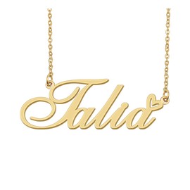 Aoloshow Talia Name Necklace Heart Charm Pendant 18k Gold Plated Stainless Steel Jewelry for Womens Graduation