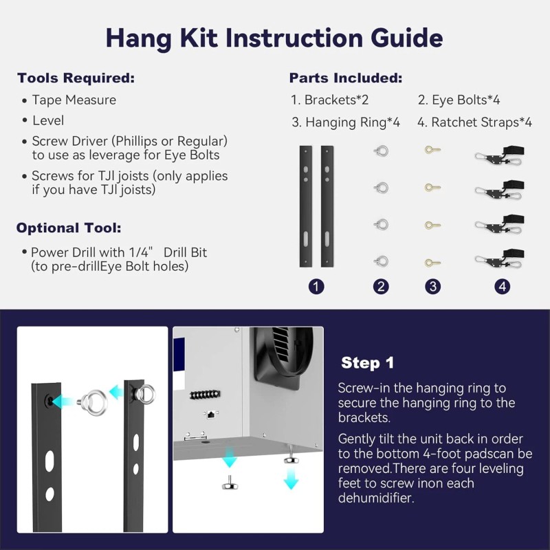 BaseAire Dehumidifier Hanging Kit for Crawl Space & Basement Dehumidifiers