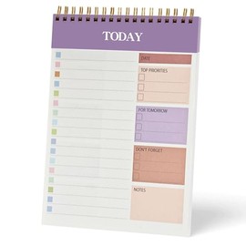 NASHRIO Daily Planner Notepad, A5 Size To Do List Notepad, 52 Undated Pages, Task Checklist, Spiral Binding, Transparent Cover (Purple)