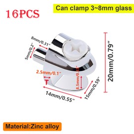 Qrity Pack of 16 Glass Clamps, Glass Shelf Brackets, Clips with Pin, Zinc Alloy Glass Shelf, Glass Shelf Bracket for 3-8 mm Thick Glass