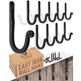 Larger Railroad Spike Cast Iron Hooks (10 Pack) Handmade Blacksmith, Wall Mounted, Farmhouse Decor Cast Iron Wall Hooks, Vintage Hooks for Hanging (Black)