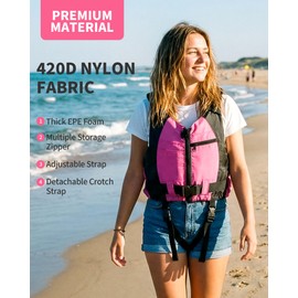 Yueta Swim Jacket Adult, Adjustable Buoyancy Aid Swim Vests for Swimming, Kayak, Paddle Sports (Pink, XL/XXL)