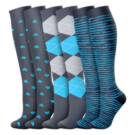Ausein Medias de Compresion Mujer y Hombre, 3 Pares Calcetas de Compresión Elásticas de Algodon, Unisex Calcetines Largo 15-20 mmHg, Socks Santiembolicas Varices para Deportivos, Correr, Viaje,Fitness