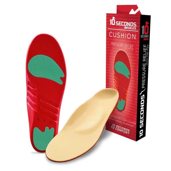 10 Seconds 3030 Pressure Relief with Metatarsal Pad Insoles, Moderate Arch Firmness, Low Arch, Provides Relief from Plantar Fasciatis, Mortons Nuroma and Diabetes Pain. (M 9/9.5, W 10.5/11)
