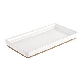 Sweet Water Decor Stoneware Tray for Home - White | Kitchen and Bathroom Dispenser Holder | Jewelry Dish | Glass Soap Holder for Bottles | Long Plate for Counter Tops | Vanity Décor