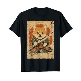 Funny Dog Vintage Japanese Art Corgi Ninja Samurai Warrior T-Shirt