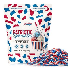 Snackathon Sprinkles for Baking & Decorating, Patriotic Sprinkles, 15 oz Jimmies in Resealable Pouch – Festive Red, White & Blue Colors for Cakes, Ice Cream, and July 4th Desserts