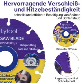 Lytool 2-Piece Saw Blade for Wood, 125 mm Cutting Disc, Circular Saw Blade, Flex Disc with 22.23 mm Bore for Wood, Plywood, Hard Wood, Plastic, Rubber Angle Grinder