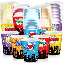 Maxcheck 100 Pcs 9 oz Hero Cups Disposable Party Supplies Paper Cups Colorful Fun Drinking Cups Birthday Party Favor Decorations