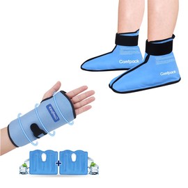 Comfpack Foot Ankle Ice Pack Wrap for Plantar Fasciitis & Large Wrist Ice Pack Wrap for Carpal Tunnel Relief with 2 Gel Packs