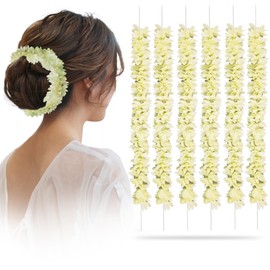ZAINY 6 Pack White Mogra Gajra for Hair, Artificial Jasmine Flower for Women, Hand Accessories - Bridal Bun, Wedding Juda, Festive Wear, and Decor - Reusable Cloth Floral Garland (White, 33 cm)