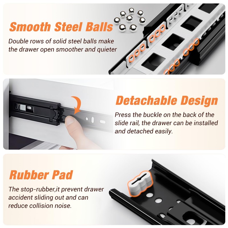 REGUDA Drawer Slides Ball Bearing 3 Folds Full Extension Side