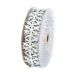 ANCLLO Silver Glitter Snowflake Ribbon with Silver Sequins Decorative Ribbon for Christmas Decoration Festive Events Embossed Ribbon 2.5cm x 10m (Silver)