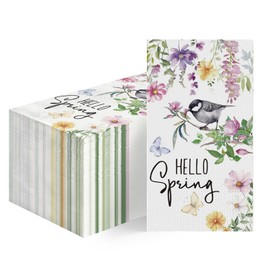 Horaldaily 100 Spring Disposable Paper Decorative Guest Napkins, Flowers Butterfly and Bird Hand Towel for Party Lunch Dinner Kitchen Bathroom