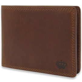 Baur Men's Genuine Leather Wallet with RFID Protection, Landscape Format, Wallet with Coin Compartment and Card Slots, Wallet, dark brown, Large landscape format with press stud inside