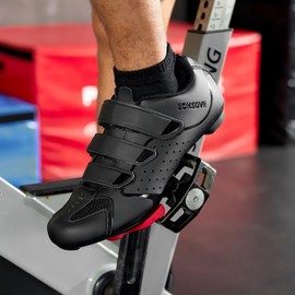 Mens Peloton Shoes with Look Delta Cleat - Compatible with Shimano SPD Clips - Spin Indoor Outdoor Road Racing Bike Shoes - All Black 11.5