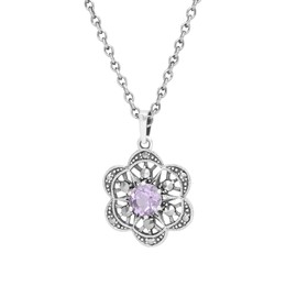Esse Marcasite Sterling Silver Amethyst & Marcasite Flower Necklace