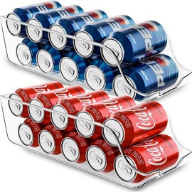 Clear Soda Can Organizer - Fridge Organizer Bins - Set of 4 Drink Organizer For Fridge or Countertop - Soda Can Dispenser For Refrigerator Organizing - Quantity: Pack of 2