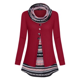 VALOLIA Winter Dresses for Women 2024, Tops to Hide Belly for Fall Fashion for Women 2024 Trendy Top Female Vintage Flowy Comfy Cotton Wool Casual Button Shirts Juniors Red Medium