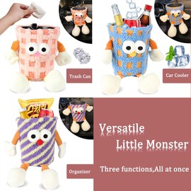 Gluebar Car Trash Can: Cute Monster Shaped Grid Pattern Trash Can, Leak Proof and Easy to Use, Installed Car Trash Can, Perfect for Cars, SUVs(Blue)