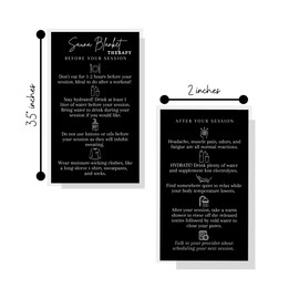 Lashicorn Sauna Blanket Therapy Aftercare and Before your Session | 50 Pack | Size 2x3.5” inches Business Card Size | Spa Supplies | Black Card Design