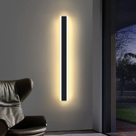 Mikeru Modern Outdoor Wall Light, 3000k-6000k Dimmable Outdoor Wall Sconce 47inch Black Outdoor Exterior Lights with Remote Control Ip65 Waterproof Anti-Rust Linear Long Porch Lights Outdoor