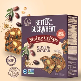 Maine Crisp Olive & Za'atar Crisps, 4 Pack, Gluten Free Crackers - Grain Free, Non-Gmo - Sweet & Savory Flavor, for Cheese board, Salad topping & Jams