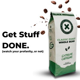 Black Insomnia Classic Roast Whole Bean Coffee - The Strongest Coffee in the World - 1lb Bag (Pack of 1)