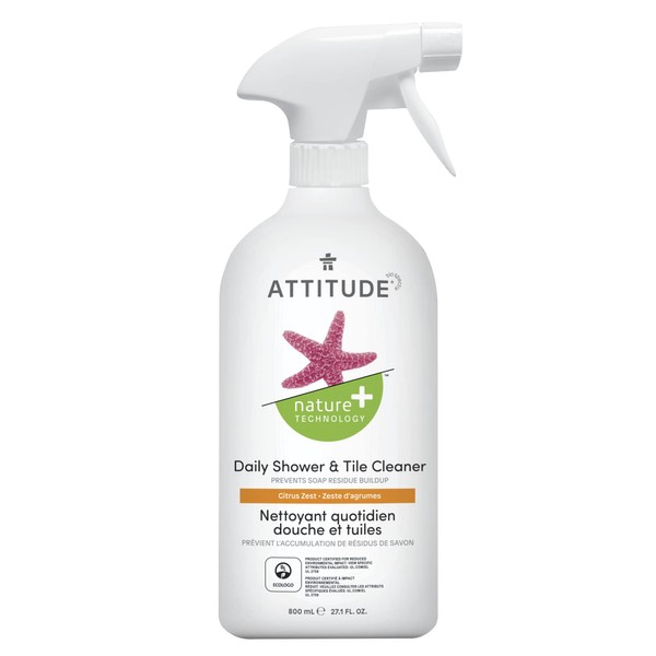 ATTITUDE Nature +, Hypoallergenic Daily Shower & Tile Cleaner, Citrus Zest, 27.1 Fluid Ounce (10380)
