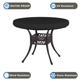 Round Table Top Cover 18 Oz - Customize Your Cover with Any Size - 100% Weather Resistant Outdoor Table Cover with Elastic for Snug Fit (30" Dia x 4" H, Black)