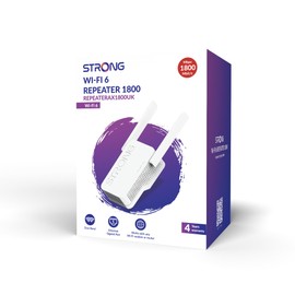 STRONG REPEATERAX1800UK Wi-Fi 6 AX1800 Range Extender, Dual Band, 1 Gigabit Port & 2 External Antennas, Bridge and Access Point Mode, UK Plug