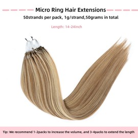 Senmy Microbead Extensiones De Cabello Humano 1G/Strand Micro Loop Extensiones De Cabello Humano Real 50G Micro Link Extensiones De Cabello Cabello Humano Para Mujeres (14 Pulgadas) Microloop #8/613-