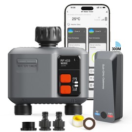 johgee Bewässerungscomputer WLAN 2 Ausgänge mit 300M RF-Technologie, Bewässerungsuhr für Gartenbewässerung Kompatibel mit Alexa & Smart Life App, Automatischem Bewässerungssystem für Garten Rasen