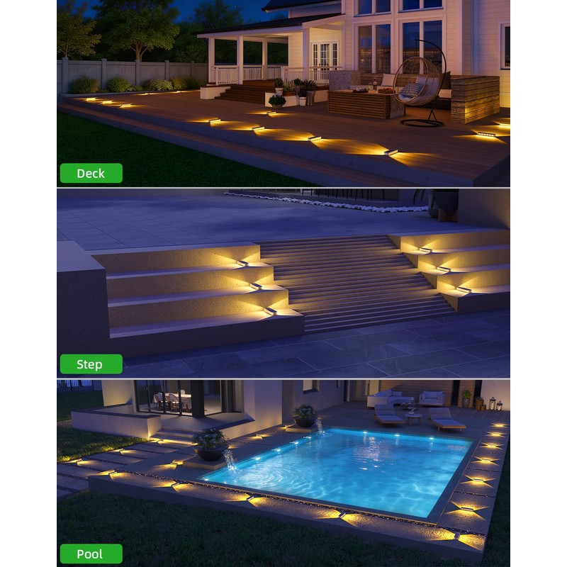 DetarZinLED Solar Step Lights for Outside 4 Pack, 12 LEDs
