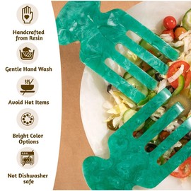Folkulture Salad Hands - Resin, Teal Serving Utensils Set of 2, Stylish Salad Servers or Salad Tongs, Decorative Salad Serving Utensils for Home, 8 inch (Aqua Teal)