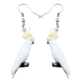 DUOWEI Acrylic Crested Cockatoo Parrot Earrings Bird Dangle Jewelry Gifts for Women (White Yellow)