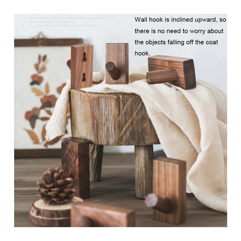 Ditind 3 Pack Wood Wall Hooks Hat Rack, Wooden Coat