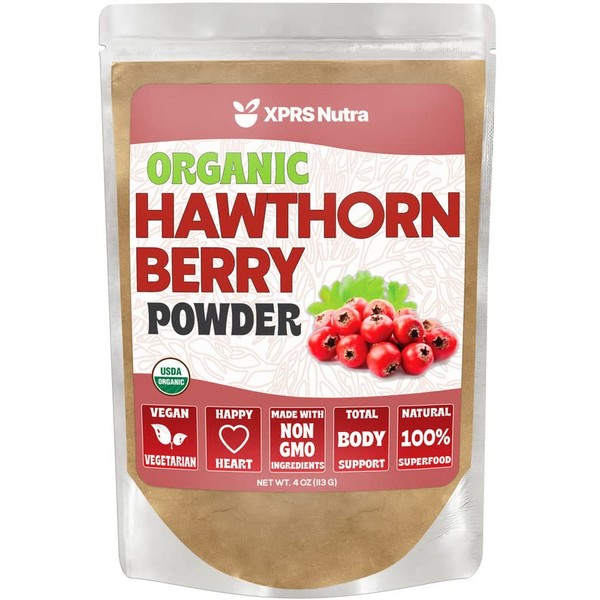 XPRS Nutra Organic Hawthorn Berry Powder - Premium USDA Organic Hawthorne Berry Powder for Cardiovascular Support - Vegan Friendly Hearth Health Supplement (4 Ounce)