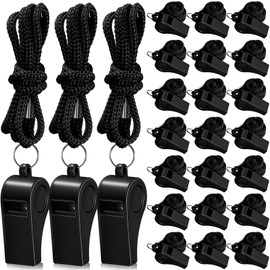 Flutesan 24 Pcs Plastic Whistles Bulk with Lanyard Sports Loud Crisp Sound Whistles for Coach Referees Training Emergency Officials(Black)