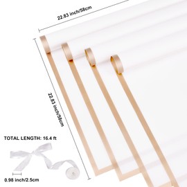 Kosotody 20 Sheets Flower Wrapping Paper Waterproof Florist Bouquet with Ribbon for Bouquets DIY Crafts Packaging Bouquet, 22.8x22.8 inch (White)